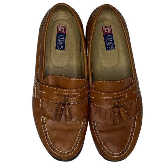 Chaps Chunky Sole Leather Tassel Loafers (Size:12M, Color:Cognac Brown/Black) - Picture 2 of 4